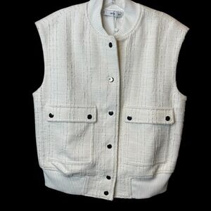 Ming Mango Off White Tweed Cargo Vest Womens S Utility‎ Inspired Bomber Style